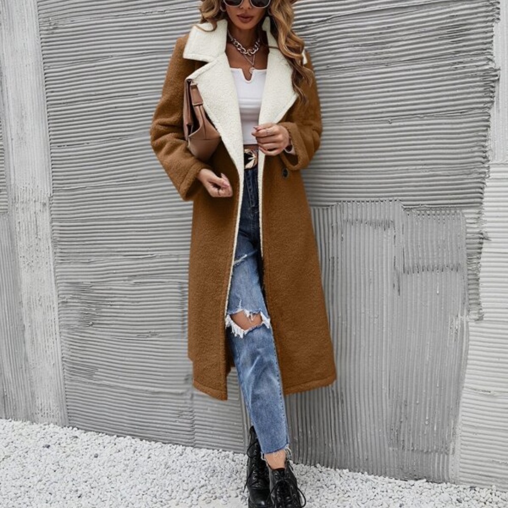 Cozy Pink Teddy Long Coat Jacket Minimalist - Picture 6 of 12